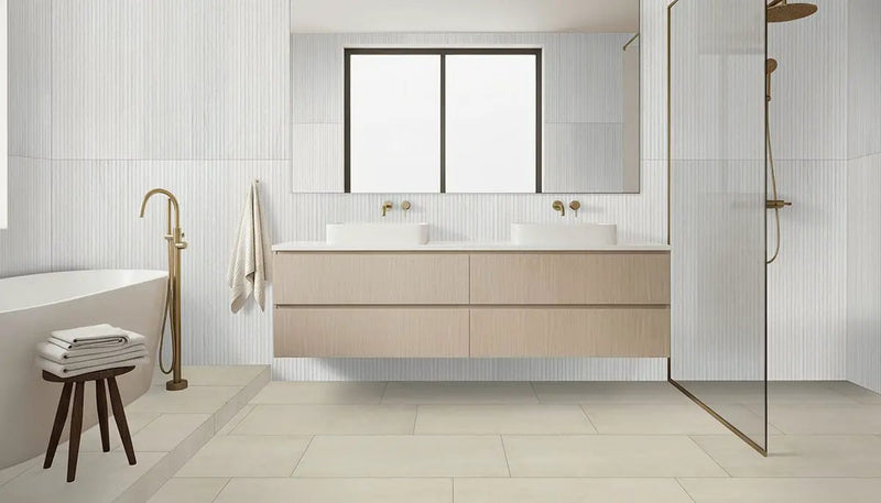 Urbanslat White Matte Ceramic Mosaics 16x48 in a finished room