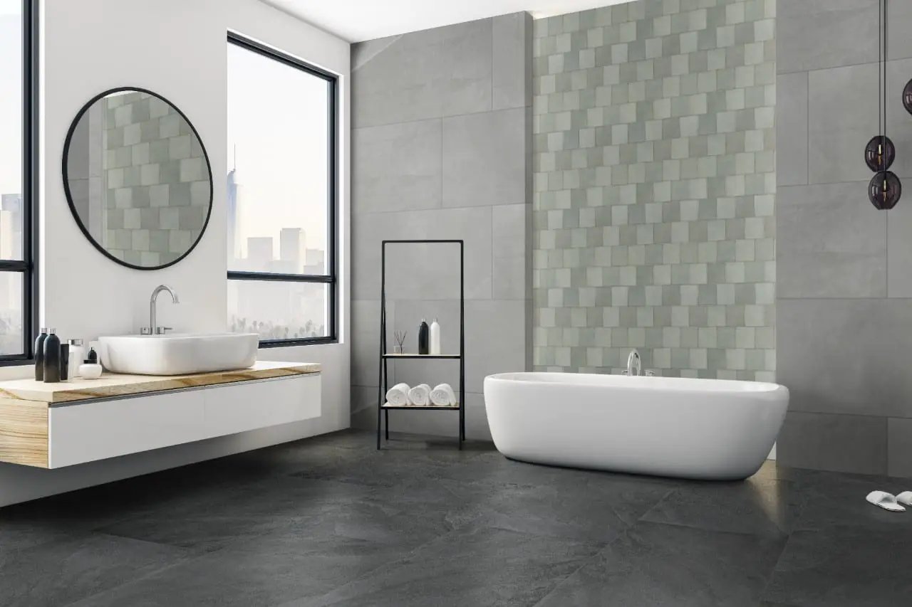 Citi Stax Lapis 3mm Pattern Glass Mosaics in a finished room
