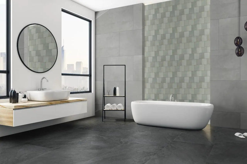 Savoy Crema Polished Marble Look Porcelain Tiles 24x48 in a finished room