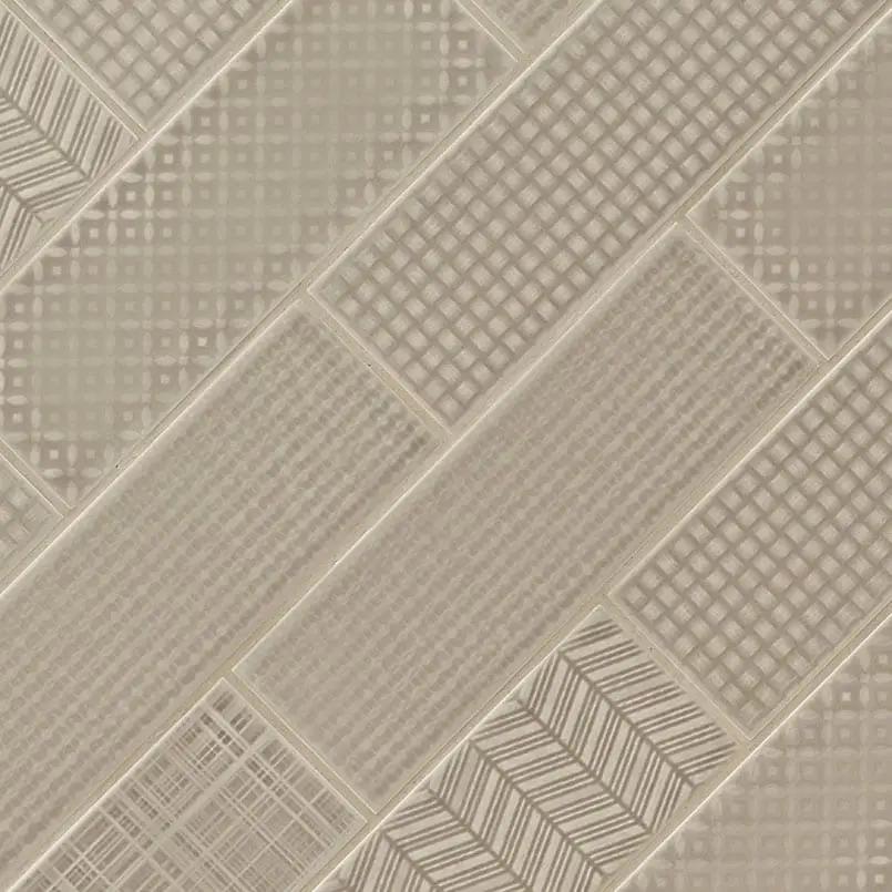 Urbano Warm Concrete Tile Glossy Bullnose Ceramic Mosaics 4x12 angled view