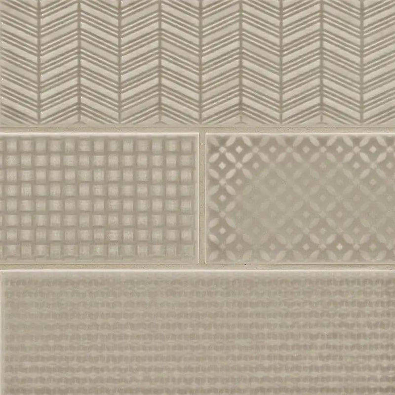 Urbano Warm Concrete Tile Glossy Ceramic Mosaics 4x12 2 close up