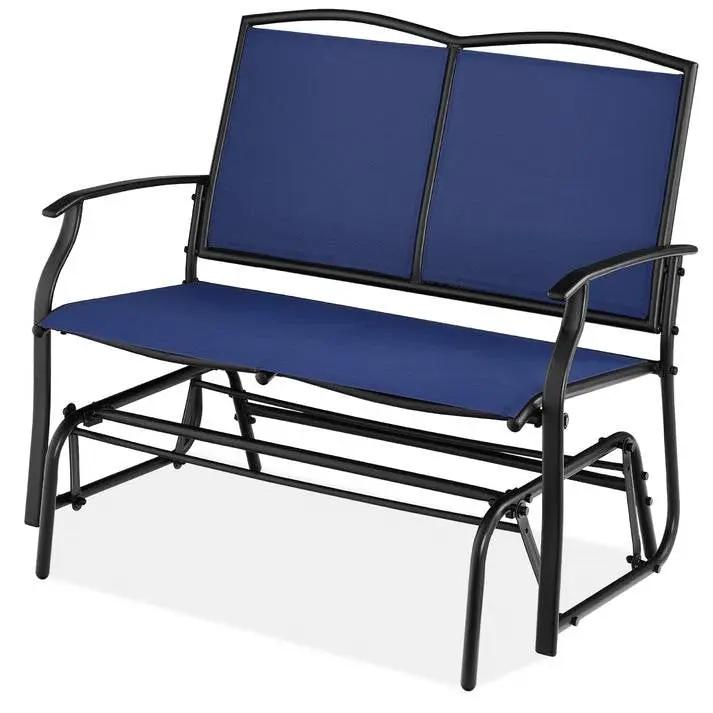 2 Seat Mesh Patio Loveseat Swing Glider Rocker with Armrests in Navy Blue by HomePacific