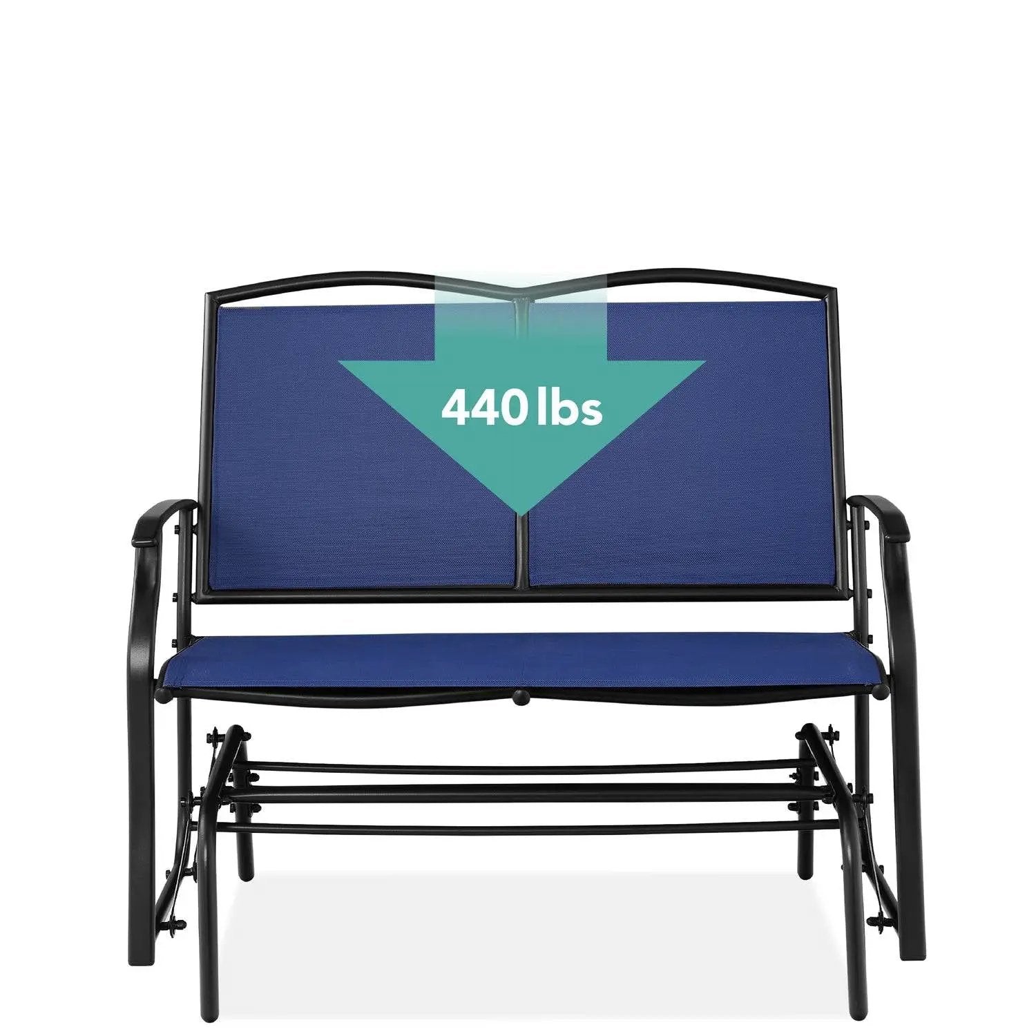 2 Seat Mesh Patio Loveseat Swing Glider Rocker with Armrests in Navy Blue by HomePacific