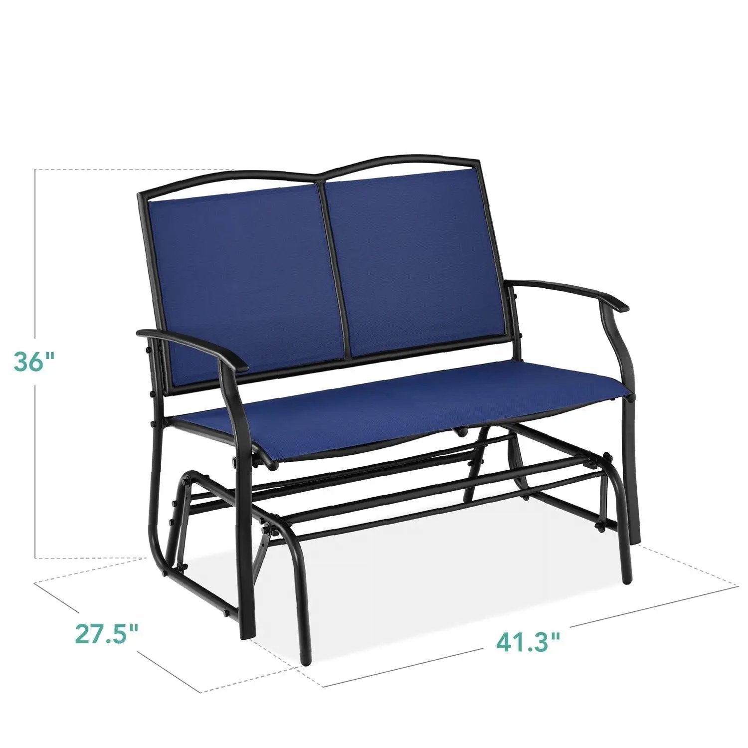 2 Seat Mesh Patio Loveseat Swing Glider Rocker with Armrests in Navy Blue by HomePacific