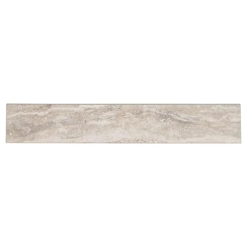Veneto Gray Matte Bullnose Travertine Look Porcelain Moldings 3x24 close up