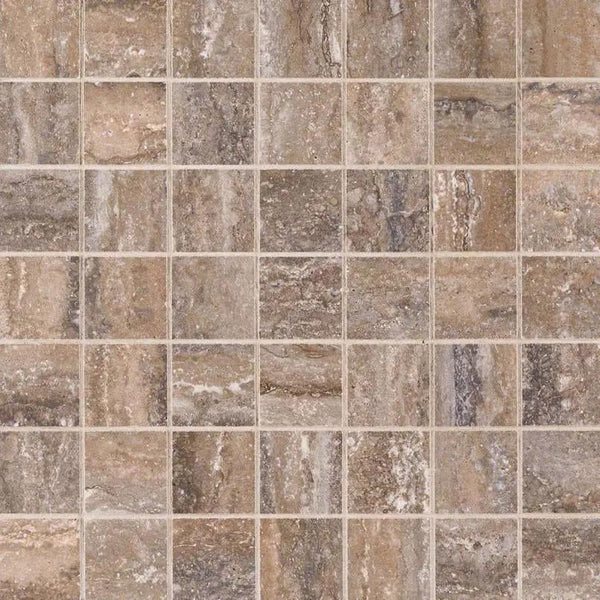 Veneto Noce Matte Travertine Look Porcelain Mosaics 2x2