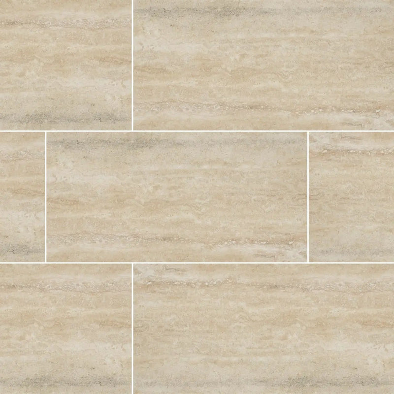 Veneto Sand Matte Travertine Look Porcelain Tiles 12x24 close up