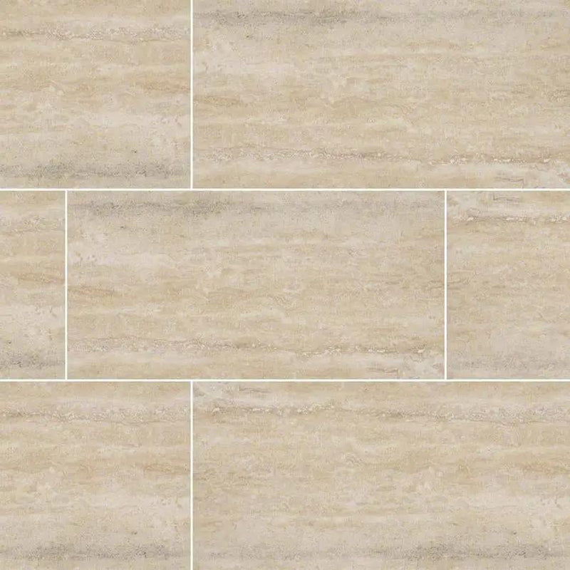 Veneto Sand Matte Travertine Look Porcelain Tiles 12x24 close up