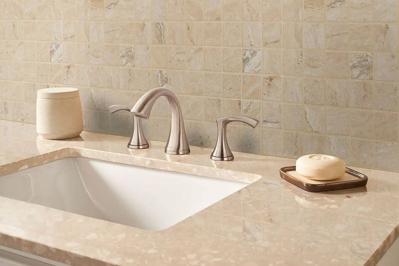 Veneto Sand Matte Travertine Look Porcelain Mosaics 2x2 in a finished room
