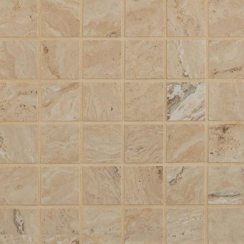 Veneto Sand Matte Travertine Look Porcelain Mosaics 2x2 close up