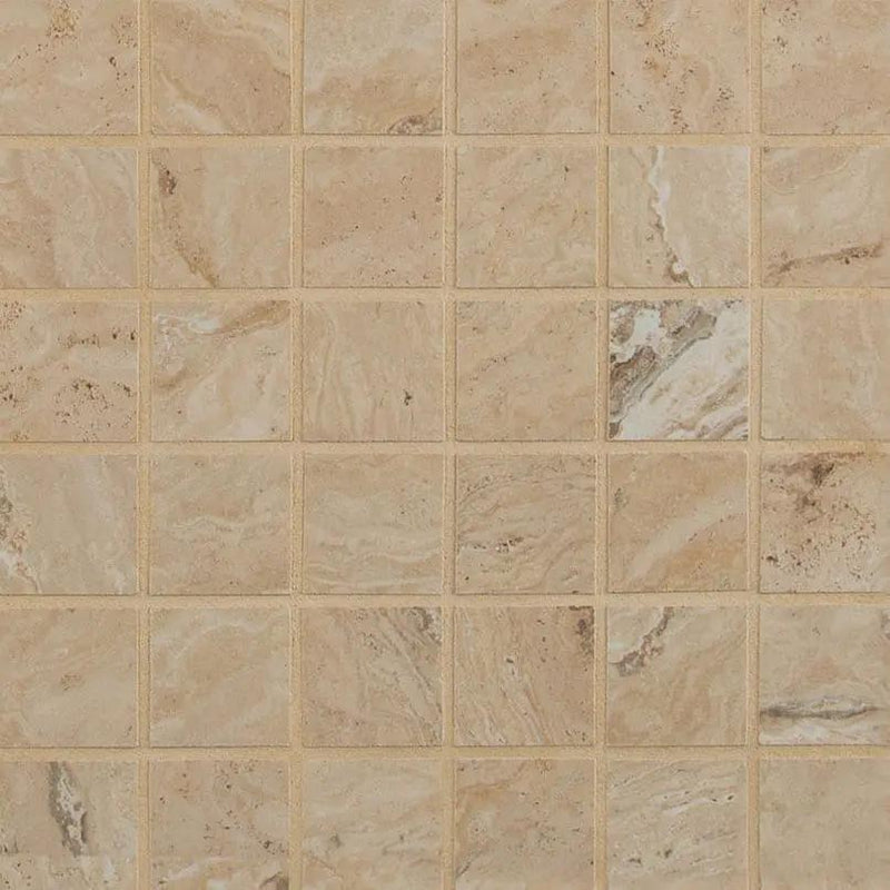 Veneto Sand Matte Travertine Look Porcelain Mosaics 2x2 close up