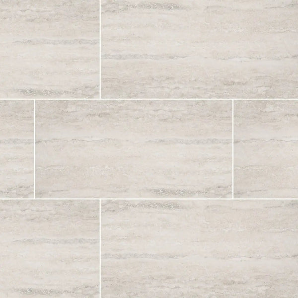 Veneto White Matte Travertine Look Porcelain Tiles 12x24