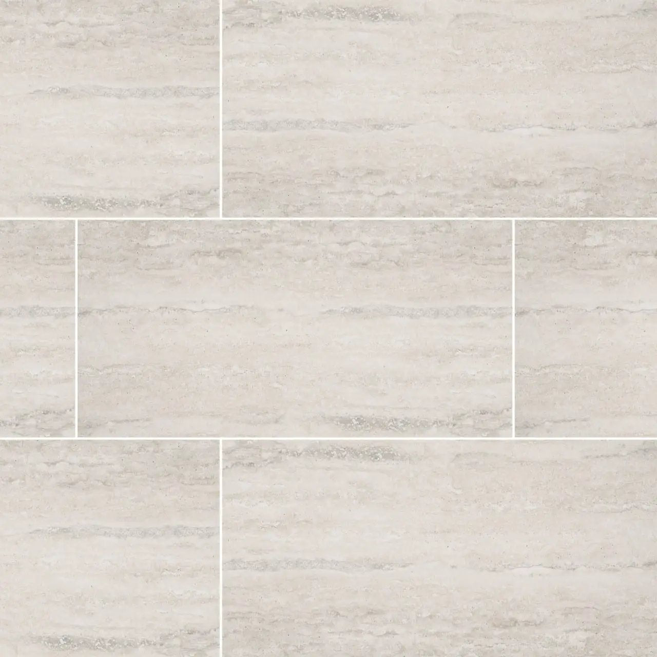 Veneto White Polished Travertine Look Porcelain Tiles 12x24 close up