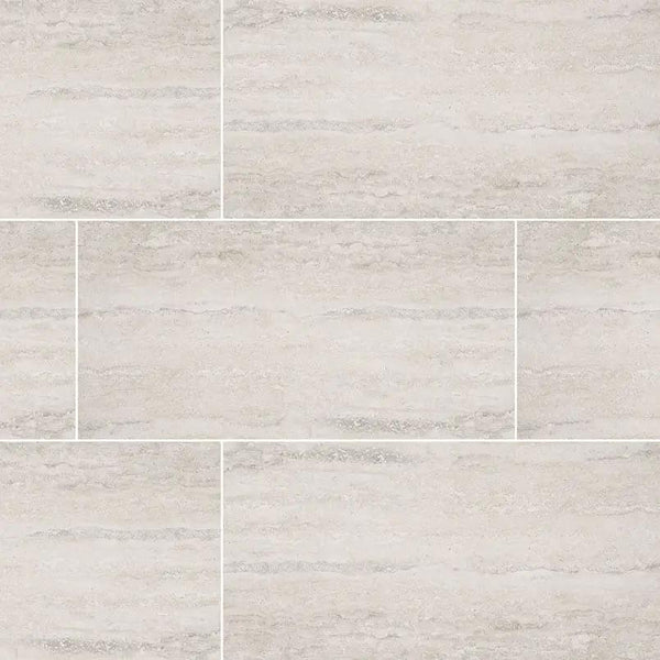 Veneto White Matte Travertine Look Porcelain Tiles 12x24, photo 2 of 5