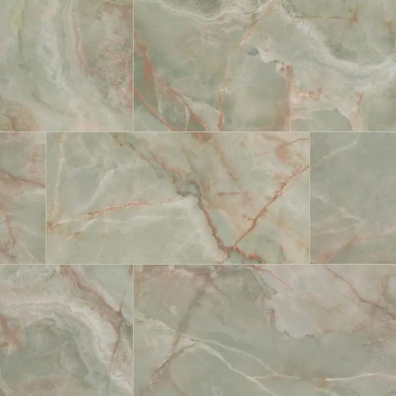 Exotika Verde Vivo Polished Marble Look Porcelain Tiles 24x48 close up