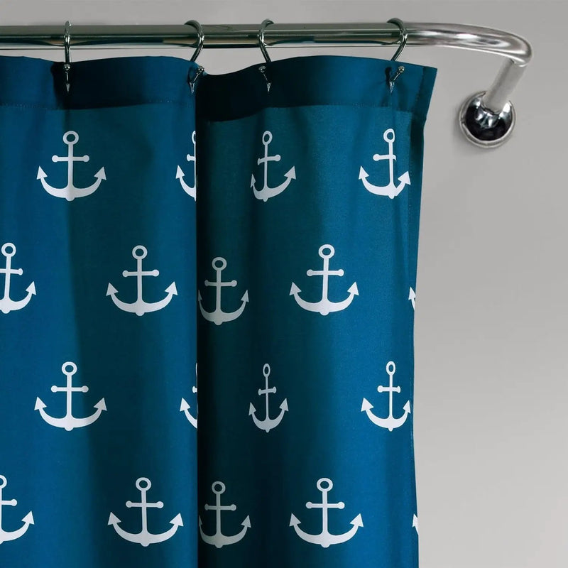 72-inch Navy White Nautical Anchor Polyester Shower Curtain by HomePacific