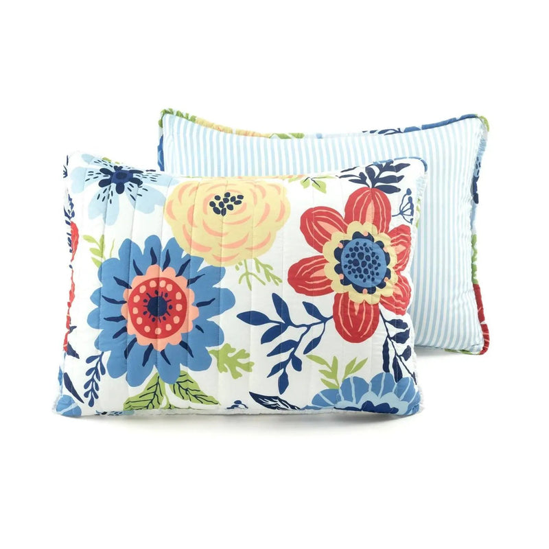 Full/Queen Lightweight Floral Navy Blue Coral White 3-Piece Polyester Quilt Set by HomePacific