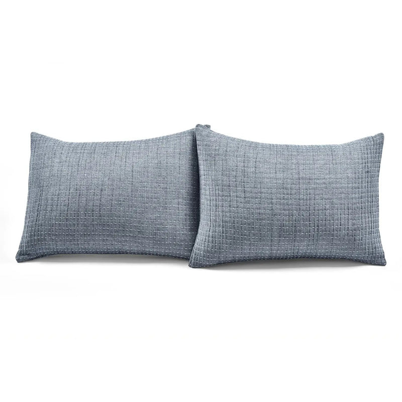 Full/Queen Size 3-Piece Reversible Woven Cotton Quilt Set in Navy Cream by HomePacific