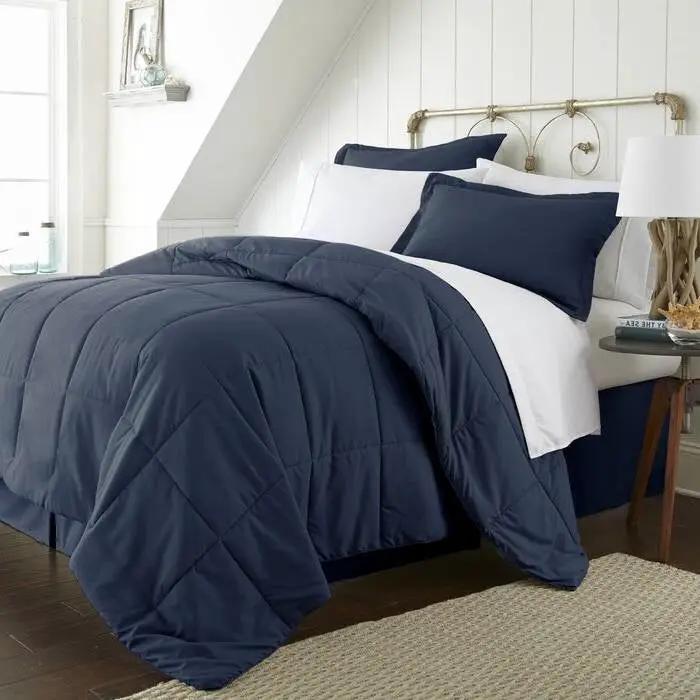 Full Navy Microfiber Baffle-Box 6-Piece Reversible Bed-in-a-Bag Comforter Set by HomePacific