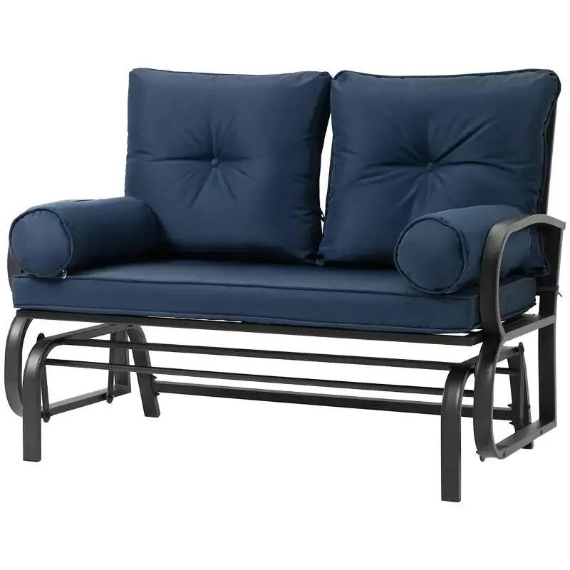 Outdoor Garden Patio Rocking Glider Chair Loveseat with Navy Blue Cushions by HomePacific