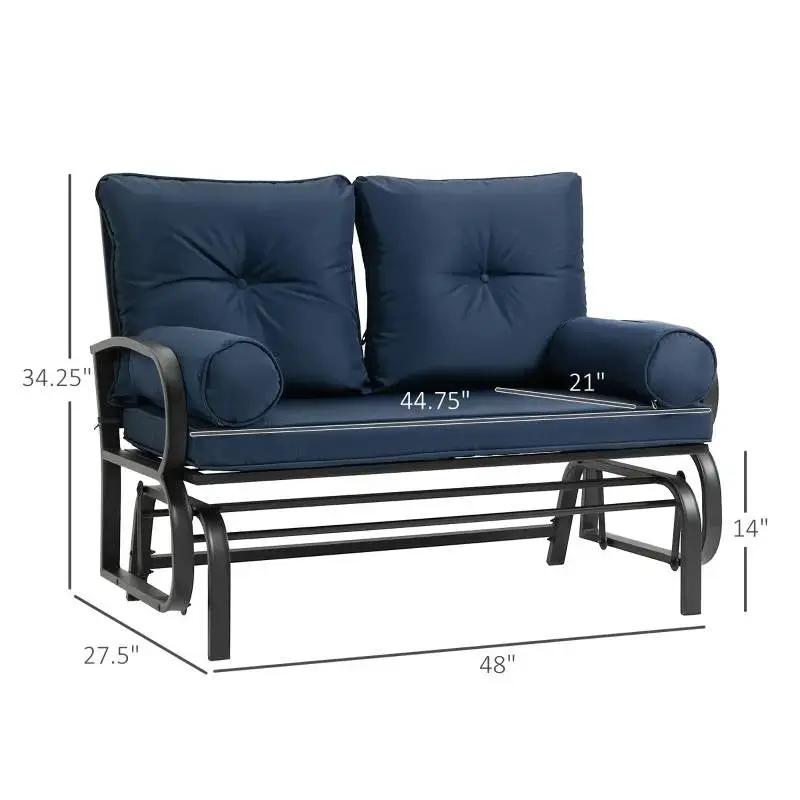 Outdoor Garden Patio Rocking Glider Chair Loveseat with Navy Blue Cushions by HomePacific