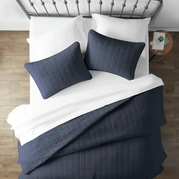 3 Piece Microfiber Farmhouse Coverlet Bedspread Set Navy, King/California King by HomePacific