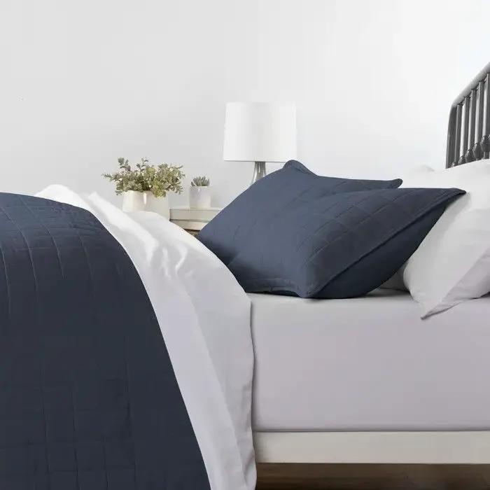 3 Piece Microfiber Farmhouse Coverlet Bedspread Set Navy, King/California King by HomePacific