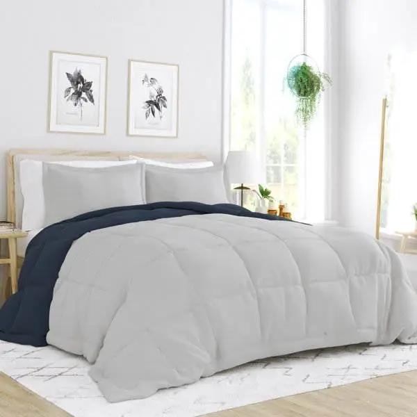 King/Cal King 3-Piece Microfiber Reversible Comforter Set in Navy/Grey by HomePacific