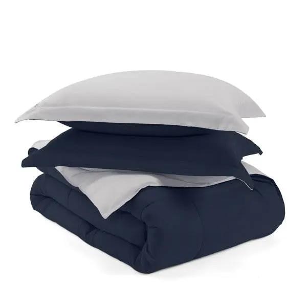 King/Cal King 3-Piece Microfiber Reversible Comforter Set in Navy/Grey by HomePacific