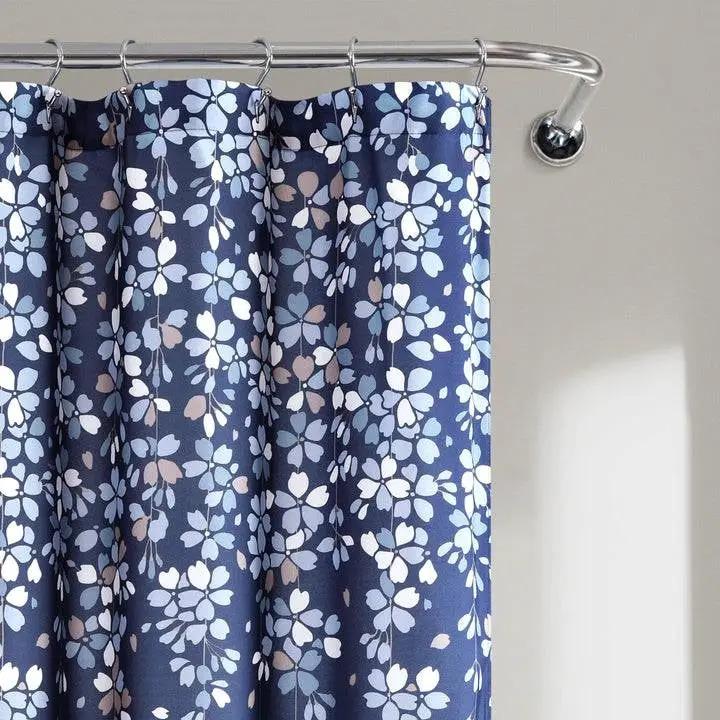 72-inch Navy Light Blue White Floral Vines and Flowers Shower Curtain by HomePacific