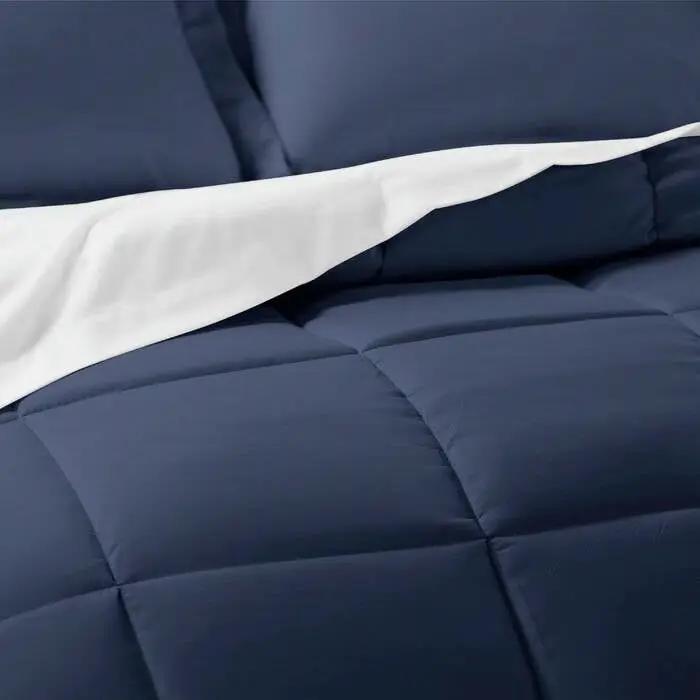Twin Microfiber Baffle-Box 6-Piece Reversible Bed-in-a-Bag Comforter Set - Navy by HomePacific