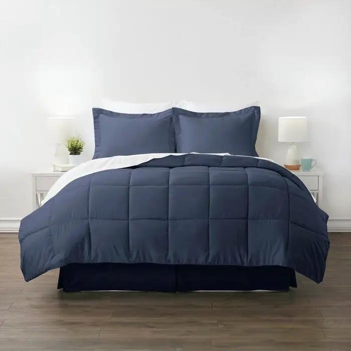 Twin XL Navy Microfiber Baffle-Box 6-Piece Reversible Bed-in-a-Bag Comforter Set by HomePacific