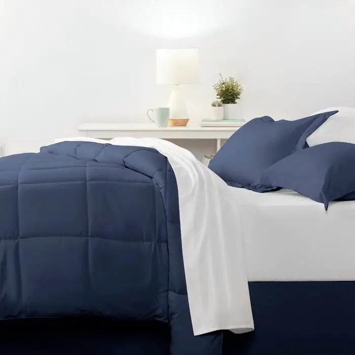 Twin XL Navy Microfiber Baffle-Box 6-Piece Reversible Bed-in-a-Bag Comforter Set by HomePacific