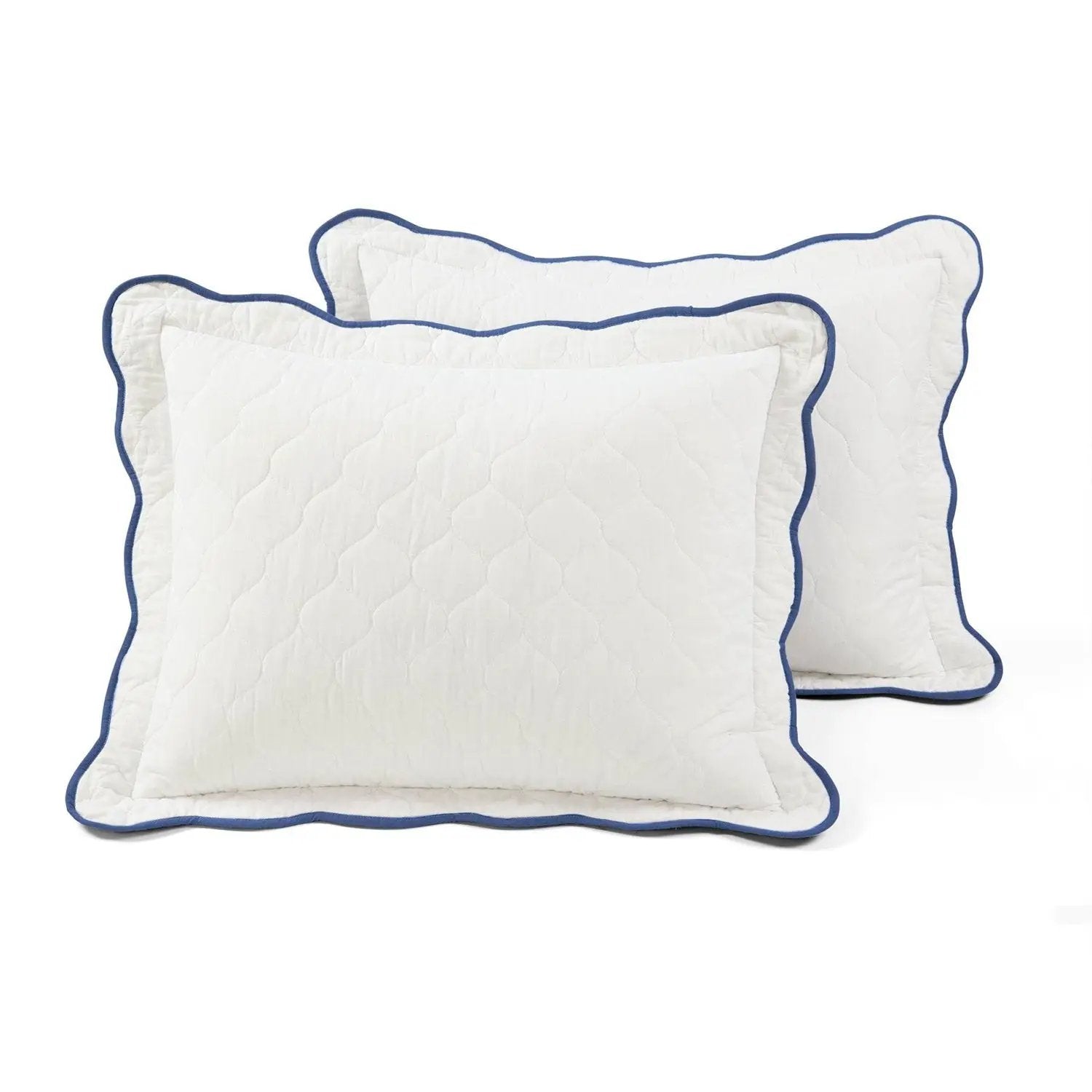 Full/Queen White Navy Scalloped Edge Reversible Thin Light Quilt Set by HomePacific