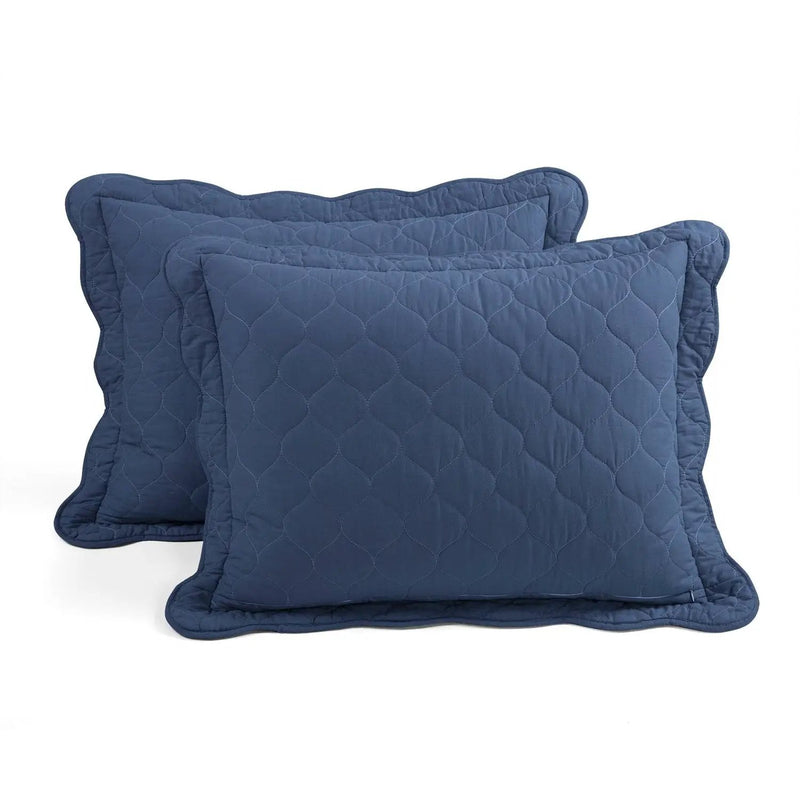 Full/Queen White Navy Scalloped Edge Reversible Thin Light Quilt Set by HomePacific