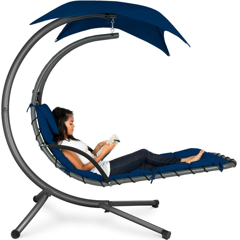 Navy Blue Single Person Sturdy Modern Chaise Lounger Hammock Chair Porch Swing by HomePacific