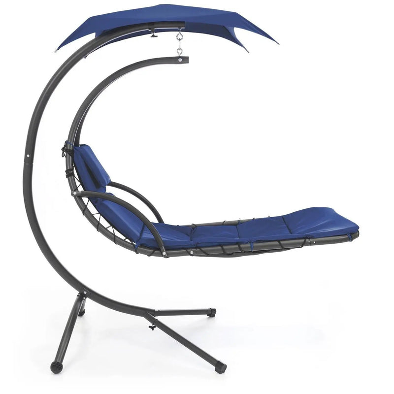Navy Blue Single Person Sturdy Modern Chaise Lounger Hammock Chair Porch Swing by HomePacific