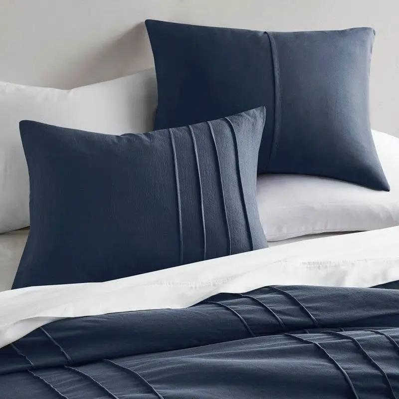Full/Queen Microfiber Pleated Bohemian style Pre-Washed Comforter Set in Navy by HomePacific