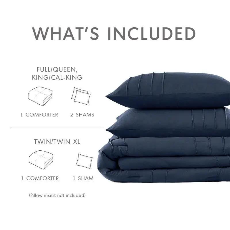 Full/Queen Microfiber Pleated Bohemian style Pre-Washed Comforter Set in Navy by HomePacific