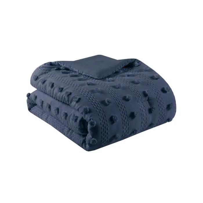 King/Cal King 3 Piece Navy Pompom Microfiber Hypoallergenic Comforter Set by HomePacific