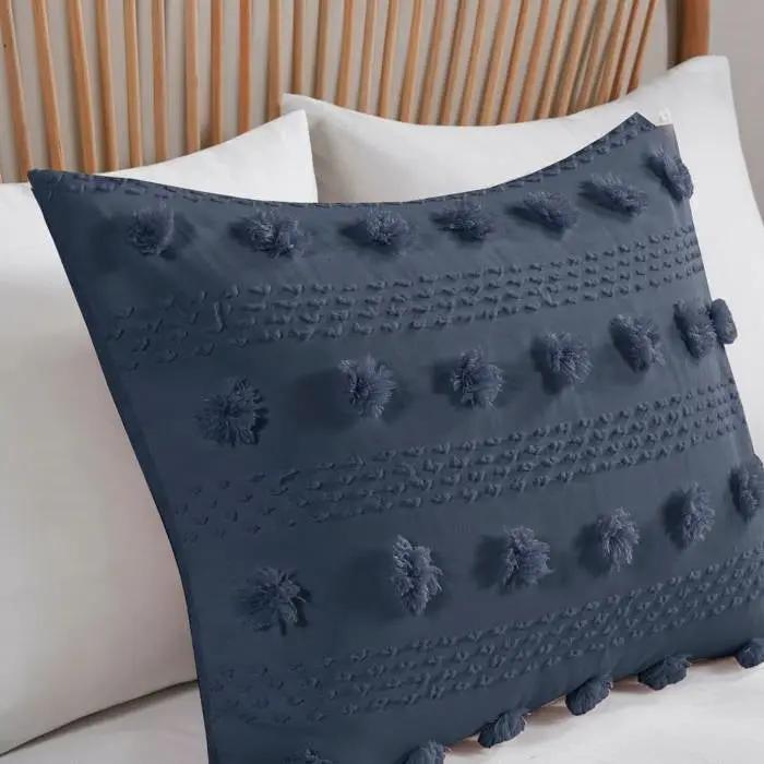Twin/Twin XL 2 Piece Navy Pompom Microfiber Hypoallergenic Comforter Set by HomePacific