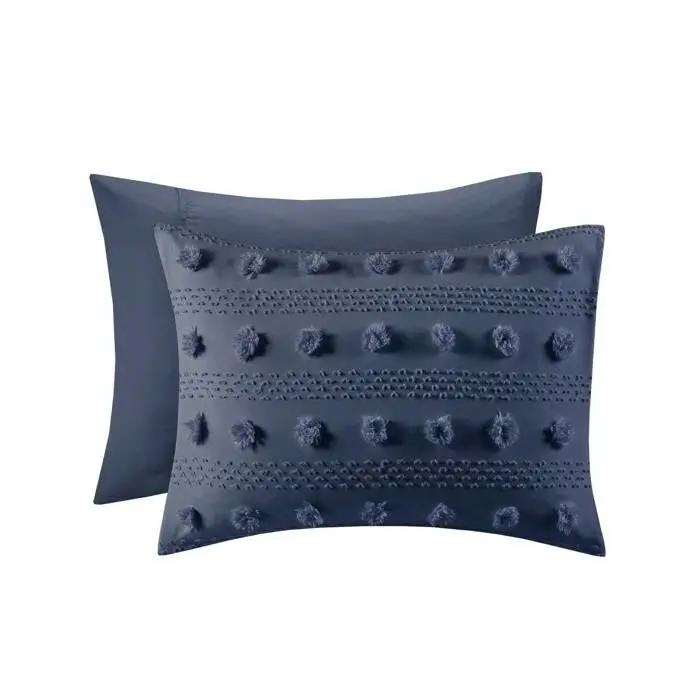 Twin/Twin XL 2 Piece Navy Pompom Microfiber Hypoallergenic Comforter Set by HomePacific