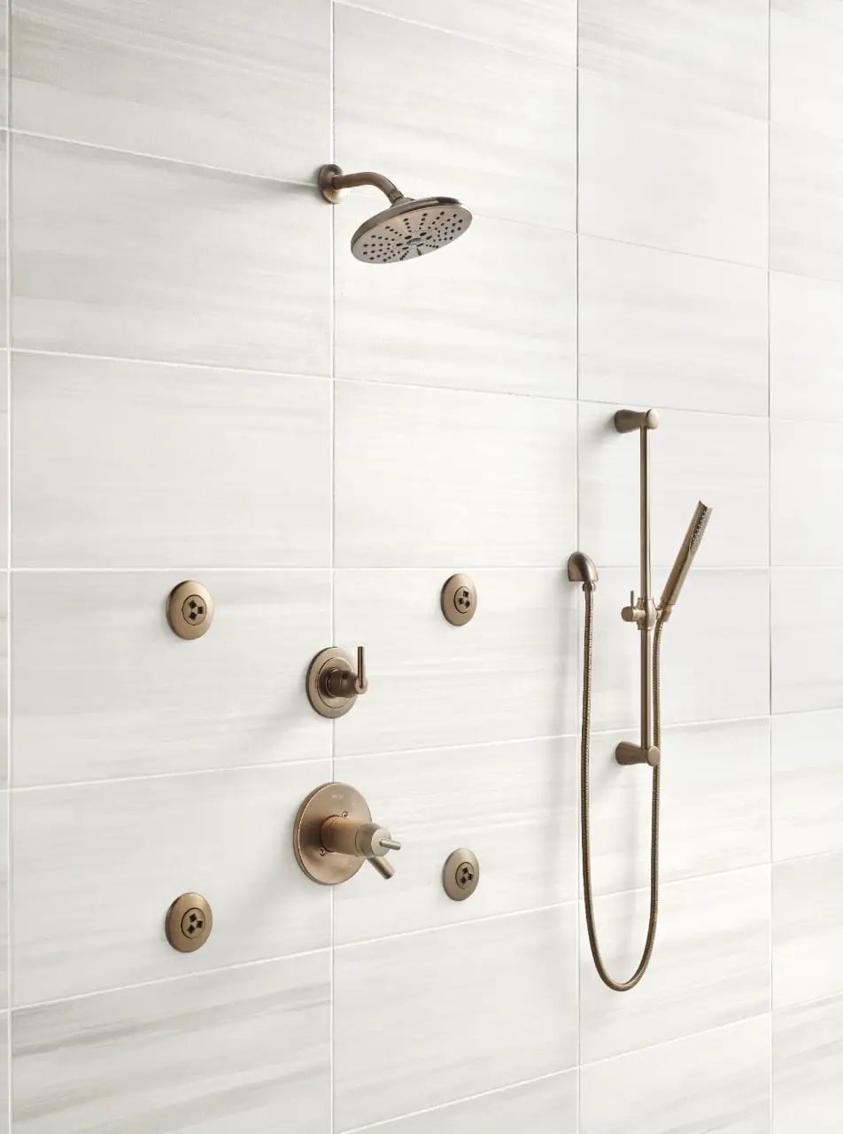 Watercolor Bianco Matte Chevron Marble Look Porcelain Mosaics 12x15 in a finished room