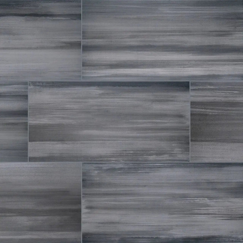 Watercolor Graphite Matte Marble Look Porcelain Tiles 12x24 close up