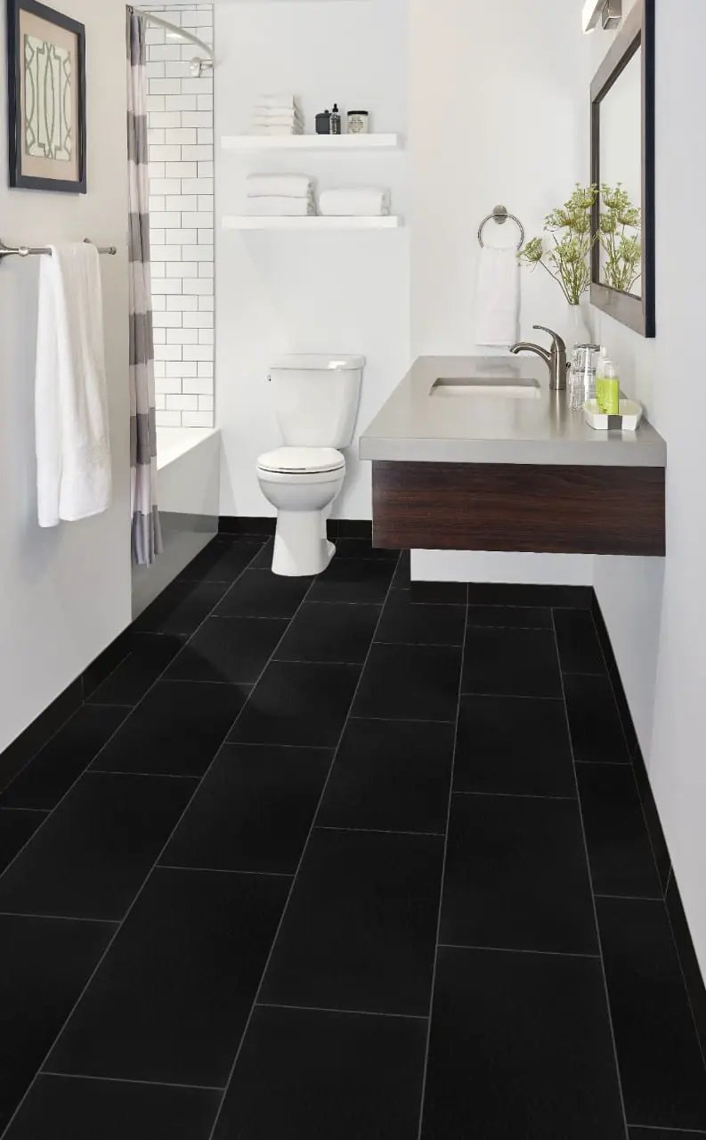 Watercolor Graphite Matte Marble Look Porcelain Tiles 12x24 in a finished room