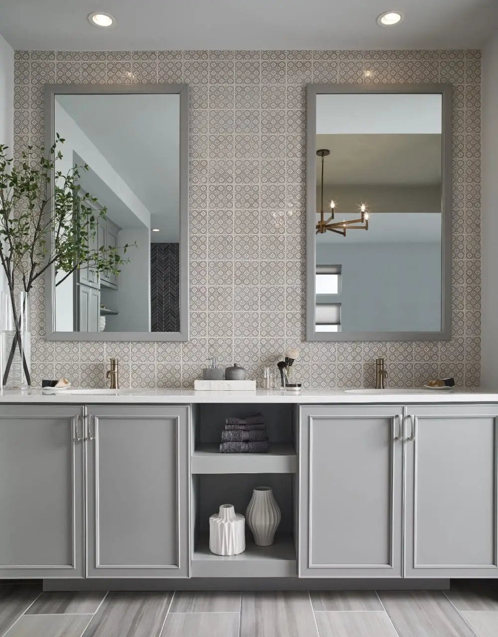 Watercolor Grigio Matte Marble Look Porcelain Tiles 12x24 in a finished room