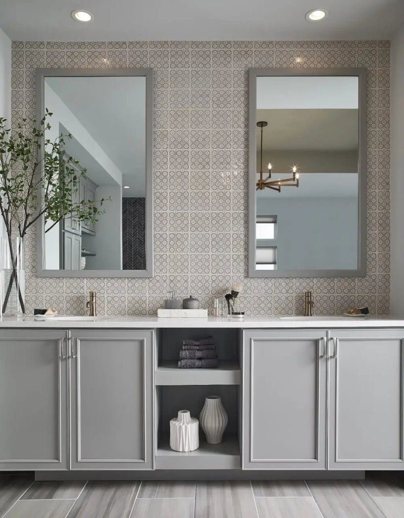 Watercolor Grigio Matte Marble Look Porcelain Tiles 12x24 in a finished room