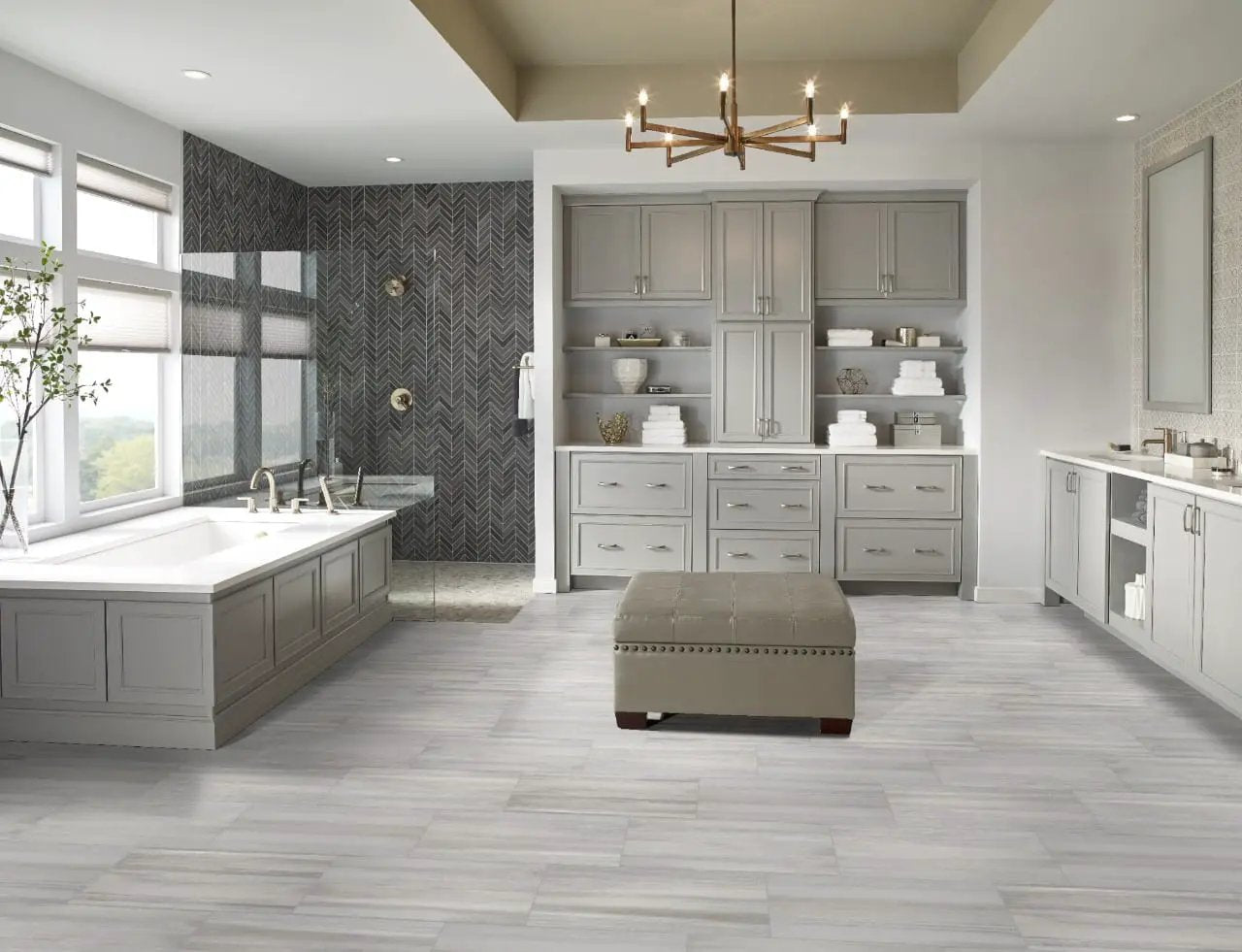 Watercolor Grigio Matte Marble Look Porcelain Tiles 12x24 in a finished room