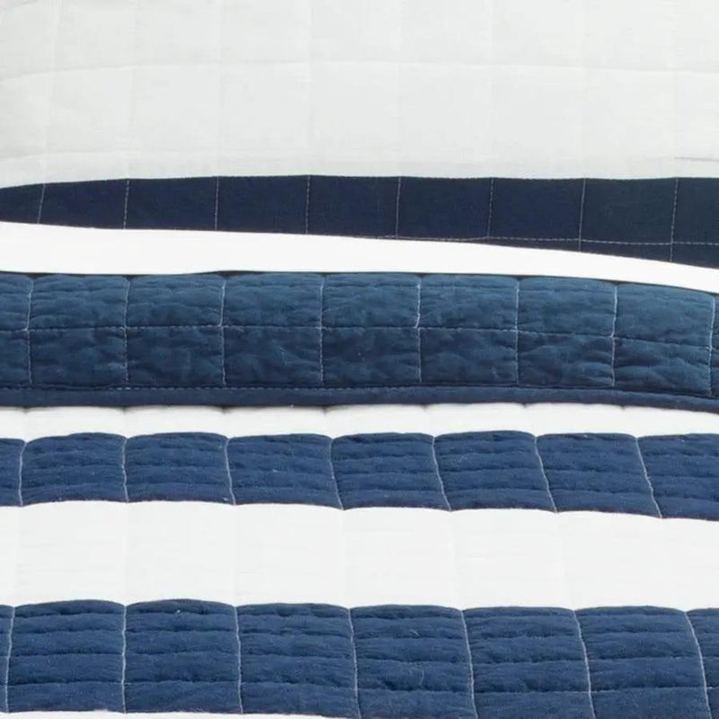 Full/Queen Navy White Stripe 3 Piece Cotton Lightweight Quilt Set by HomePacific