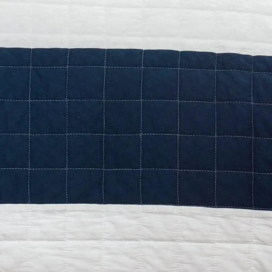 Full/Queen Navy White Stripe 3 Piece Cotton Lightweight Quilt Set by HomePacific